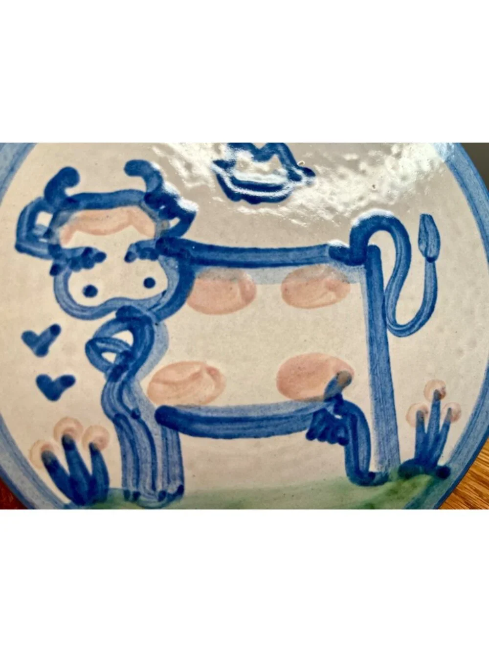 M A Hadley  Pottery Country Scene Blue  Cow Trivet/ Wall Hanging